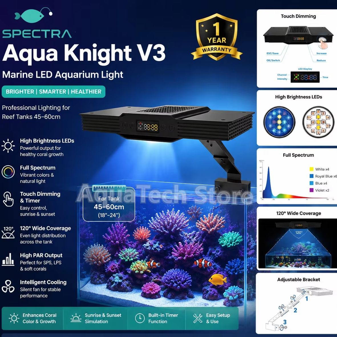 Marine Aquarium Led Lights - Spectra Aqua Knight V3 75W Programlanabilir