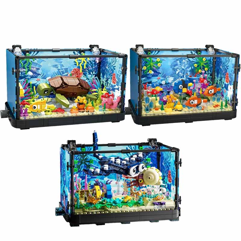 Marine Aquarium Home - Işıklı Balık Tankı Yapım Blokları Seti,